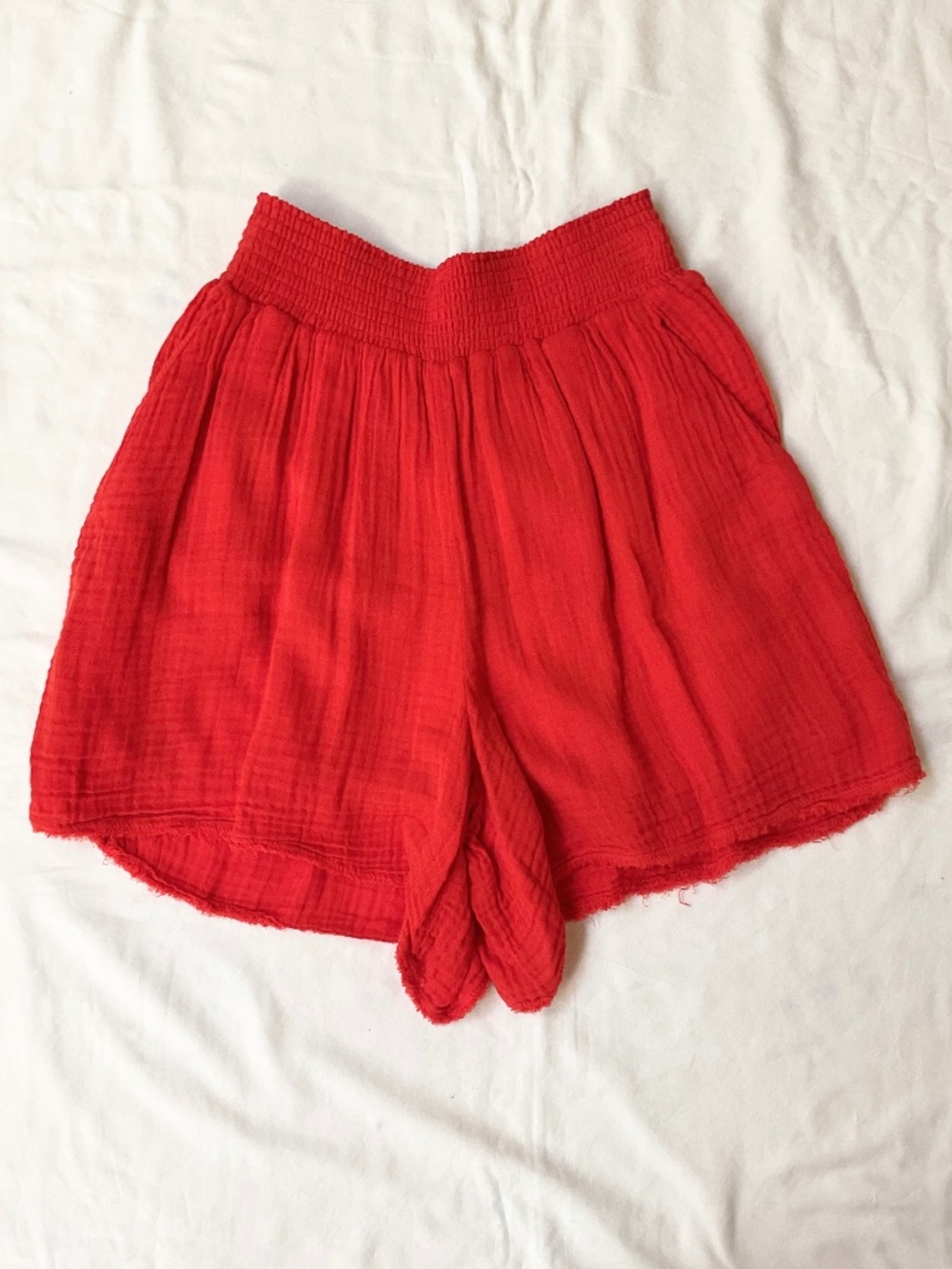 Michael Stars Cotton Gauze Alva Smocked Shorts in Samba Red